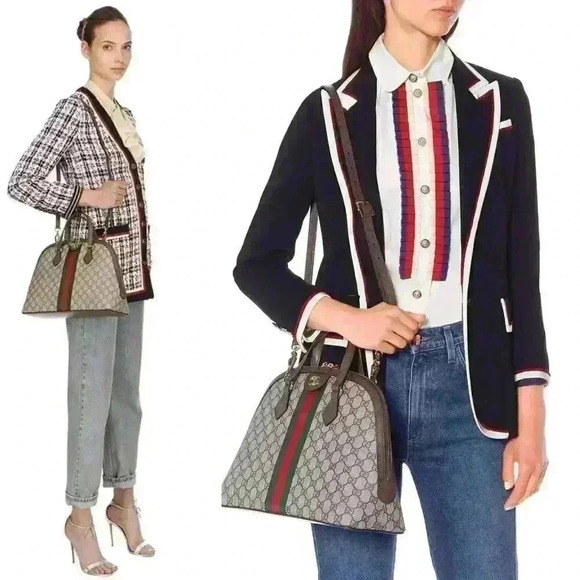 GUCCI GG Supreme Monogram Web Medium Ophidia Top Handle Dome Bag Brown - Picture 3 of 16